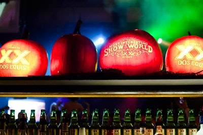 Inside the various venues for the 'Most Interesting Show in the World,' Dos Equis employed minimal branding. At the October 21 stop in New York, the Heineken company carved logos into pumpkins placed atop Webster Hall's main bar.