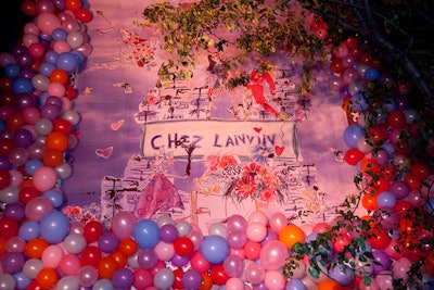 The balloons on the outside of the boutique surrounded a enlarged sketch from Lanvin artistic director Alber Elbaz, a 23-foot-tall, 15-foot-wide piece attached to a latticework frame to avoid damaging the landmark facade.