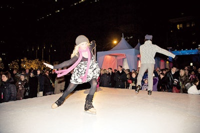 At a holiday-themed event to celebrate the Ann & Robert H. Lurie Children's Hospital of Chicago, Event Architects brought in a pair of professional ice skaters who performed on an elevated skating rink.
