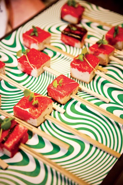 Match Restaurant created a menu inspired by fairy tales and 1960s op art, the theme of Toronto-based marketing agency Capital C's party. Psychedelic trays held chicken dipped in gooseberry-plum sauce.
