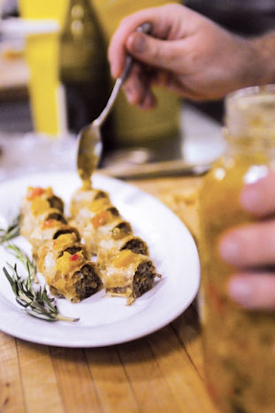 Tourtière strudel with mustard pickle from Jamie Kennedy Event Catering in Toronto