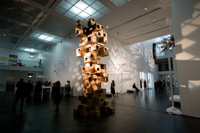 Designer Bill Heffernan's cardboard sculpture was the focal point of the atrium.