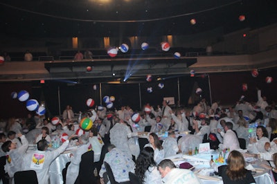 The event team dropped 300 beach balls from the balcony for the first activity of the evening.