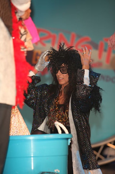 For one of the challenges, organizers provided a bin of clothing for participants to do a rock-star makeover in two minutes, with the audience choosing the winner.