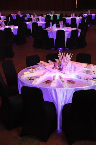 Ice Magic used lighting to make the tables appear to glow from within, while beakers filled with candy and drumsticks served as centerpieces.