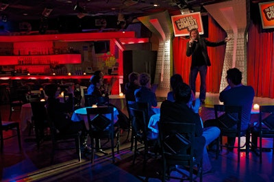 Red Bar Comedy Club can host private shows for 60. Hosts are welcome to bring in catering companies of their choice.