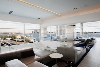 Apella's flexible space is marked by mod furnishings and a striking view of the East River.
