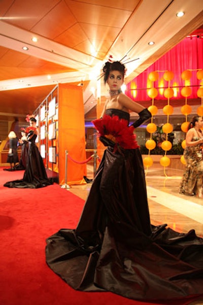 Models, styled as modern geishas, greeted guests upon their arrival on the red carpet.