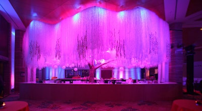 A giant, artificial cherry-blossom tree with changing LED lights stood above the main bar in the mezzanine and served as the centerpiece of the room.