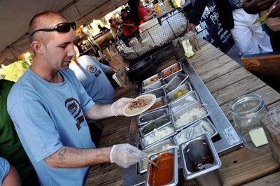 Staffers from Primo, at the J.W. Marriott Grande Lakes Orlando, prepared make-your-own piadas with fillings such as pork belly, goat cheese, and sautéed vegetables.