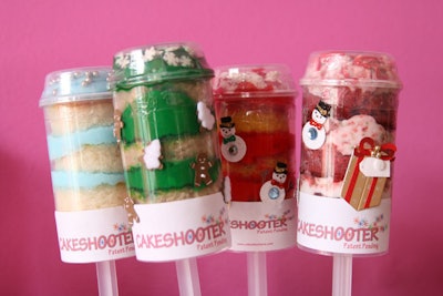 CakeShooters from Sprinkles Custom Cakes come in resealable push-up containers and can be eaten without a fork.