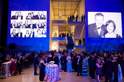 The glass-enclosed Ruth and Carl J. Shapiro Family Courtyard served as the gala's venue, where 800 guests mingled and celebrated the MFA's new Art of the Americas wing.