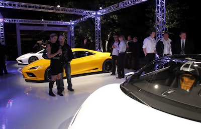 The event debuted several new Lotus models on a raised platform.