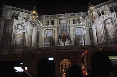 The facade of Ralph Lauren's new Madison Avenue Beaux-Arts-style mansion served as the video projection surface in New York. Images like models, bags, and polo players appeared larger than life on this screen, which measured 102 feet high and 42 feet wide.