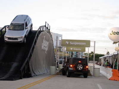 Jeep's Rocks & Road Tour showed off the 4x4 capabilities of its new 2011 Grand Cherokee and Wrangler. Trained instructors drove participants over a variety of surfaces, such as steep grades, rocky trails, and log crossings.