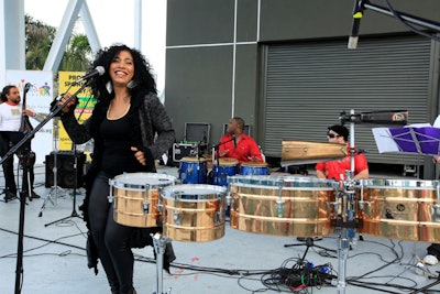 The Celia Cruz All Stars performed with Tito Puente Jr. on the NBC Miami Stage, presented by OnStar, at the daytime Bayfront Park showcase. Admission to the concert, held Saturday and Sunday, was $12 per day for adults and $6 for children.