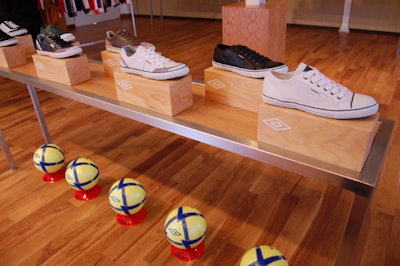 Event organizers displayed Umbro's stealth pro hi-vis soccer balls alongside shoes from the brand's sportswear collection.