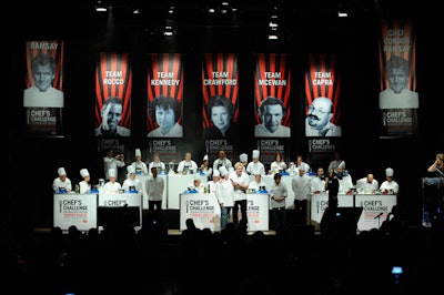 Five teams—led by chefs David Rocco, Jamie Kennedy, Lynn Crawford, Mark McEwan, and Massimo Capra—competed onstage at the Carlu during the event.