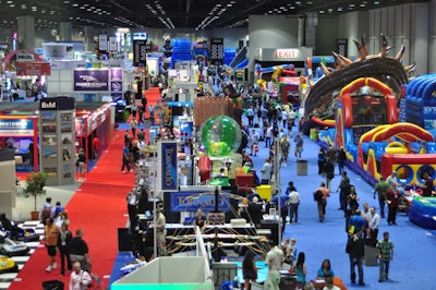 The expo floor looked like one big amusement park, filled with hundreds of rides, inflatables, games, food vendors, and novelties.