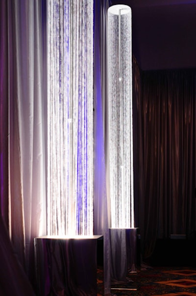 The new crystal columns from Design Elements work well for any winter wonderland-themed party.