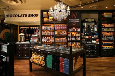 The chocolate shop offers retail products.
