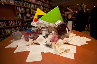 Books and paper products comprised a large part of the decor, as did the baskets of items up for auction.