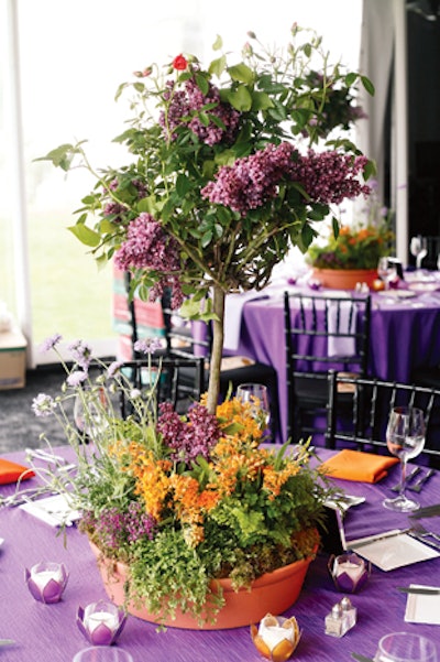 Held in Chicago in May, the Butterfly Ball had centerpieces of lilac trees and flowers from local nurseries, which were replanted after the event.