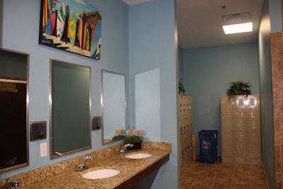The men's and women's bathrooms have small lockers and showers.