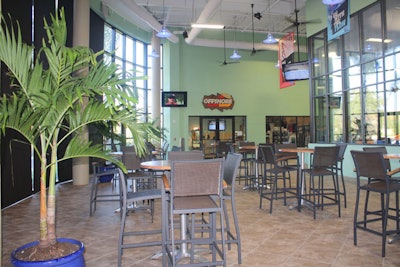 The venue has eight flat-screen TVs that can be used for presentations or to show the action on the FlowRider.