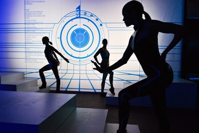 Models did a performance-art-like act on multilevel platforms at the opening-night event.