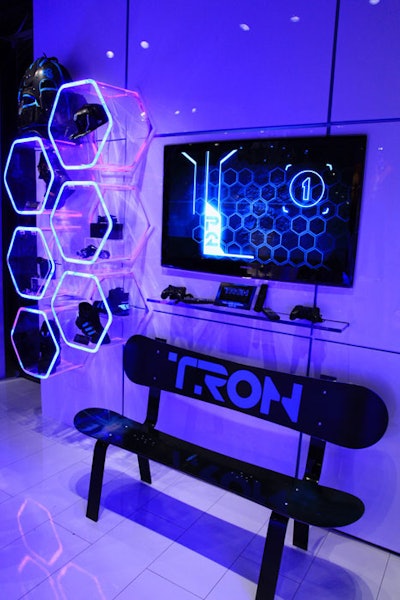 Merchandise is shown on honeycomblike displays.