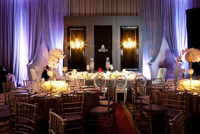 There were special vignettes for the platinum-level sponsors, built using fake walls and chandeliers.