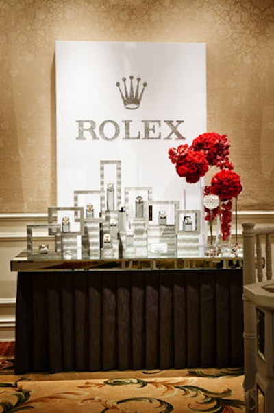 Though it didn't have a timepiece on its dinner table, Rolex had its own station in the cocktail reception area, showcasing a variety of watches.