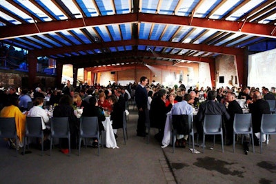 The pavilion, a 27,000-square-foot venue at the newly renovated Evergreen Brick Works, is one of several event spaces on site. The covered outdoor space holds as many as 2,000.