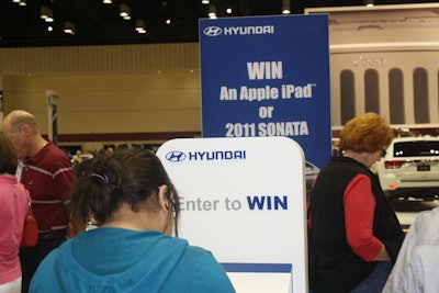 Hyundai set up several kiosks where attendees could input their contact information to be entered in a drawing for an iPad or a 2011 Hyundai Sonata.