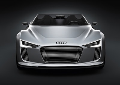 Audi commissioned Munich-based graphic design studio Mirko Borsche to design 'e-den,' a site-specific installation featuring the Audi e-tron Spyder, a new hybrid sports car.