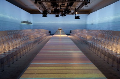 To give the audience of press the closest possible viewpoint for the presentation, the event producers utilized a 270-degree cyclorama as the screen.