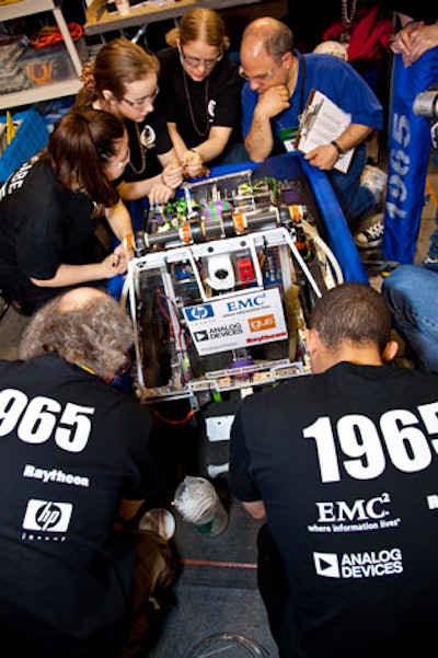At the Boston First Robotics Competition Regional, all teams sported sponsor logos on their uniforms.