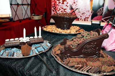 Illinois nut company's display included a chocolate dreidel and Santa sleigh.
