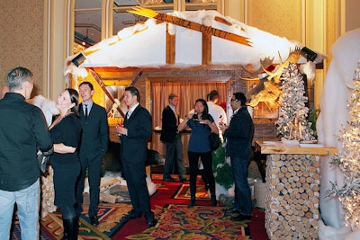 The Peninsula Chicago hotel created a fake ski lodge replete with logs and moose heads.