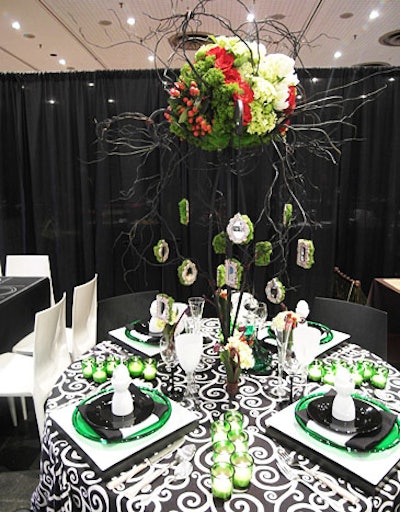 Eight designers decorated themed tables for the ISES New York Chapter second annual tabletop competition. Fourth Wall Events was named the first-place winner for their 'A Twist on Christmas' design.