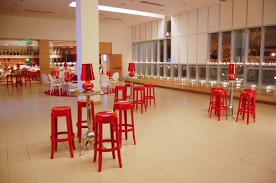 Eli Lilly's Jill Harris worked with Carol Bearg Jacobson of Marigolds & Onions to dress the library's Prologue room—the site of the cocktail reception—in red and white.