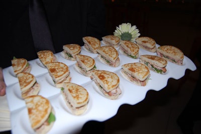 Marigolds & Onions served a selection of hors d'oeuvres including a blini club with a duo of mesquite smoked chicken and bacon, fig preserve, rocket, and chipotle mayo.