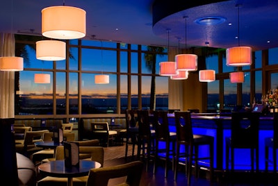 The lounge inside the restaurant Aquaknox offers views of Old Tampa Bay.