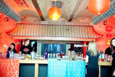 A Chinese pagoda provided a backdrop to the bar where servers from the Martini Club offered cocktails with names like the Kublai Khan, Geisha's Pleasure, and Cin Sin.