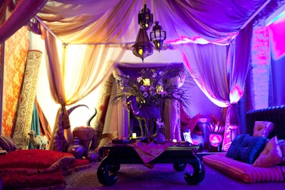 Mary Pallattella worked with Visions Display to design the decor, which included a Byzantine-inspired space complete with a tent, ornate tapestries, and statues of camels.