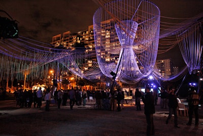 Oceanfront Nights, presented by Art Basel Miami Beach and Creative Time, was inspired by four cities: Detroit, Mexico City, Berlin, and Glasgow. From Wednesday to Saturday, each night spotlighted one city with film, music, video, and live performances. The Fish Box and gastroPod were a couple of the food trucks stationed at Collins Park to serve guests a variety of small meals.