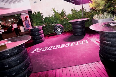 During the Super Bowl, Bridgestone stacked its tires to create highboys at the ESPN the Magazine Next Big Weekend party.