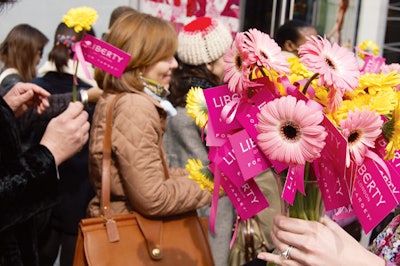 At Target's Liberty of London pop-up shop in New York in March, staffers handed out flowers to shoppers waiting in line.