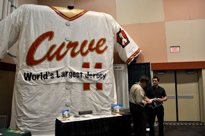 Action Sports America displayed what it calls the 'world's largest jersey,' a 15- by 22-foot inflatable that can be covered in a customizable replica of a team shirt.